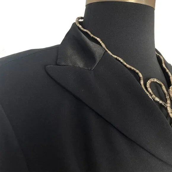 Donna Ricco 16W Black Trench Coat 1990s Vintage Princess Seam Evening Jacket - Picture 7 of 7